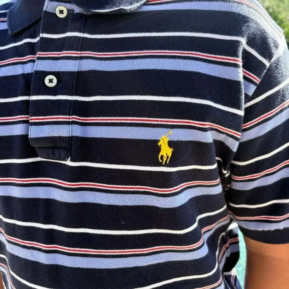 Polo by Ralph Lauren Striped Short Sleeve Polo Shirt Navy Blue Size L